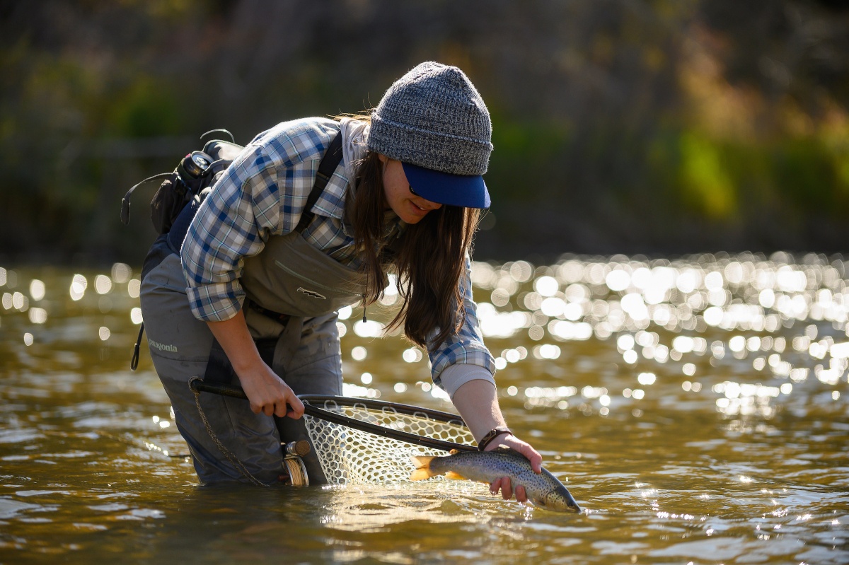 person releasing a fish caught
